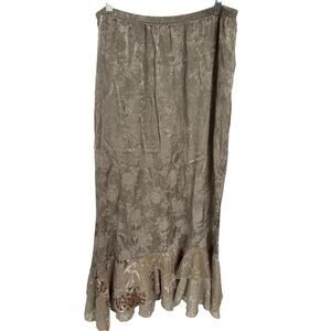 Vintage Whimsygoth Neutral Patchwork Midi Skirt Ethereal 90s Floral Garden